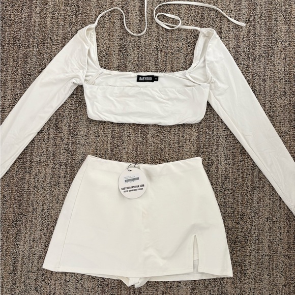 babyboo Dresses & Skirts - Babyboo White Long Sleeve Crop Top and Skirt Set